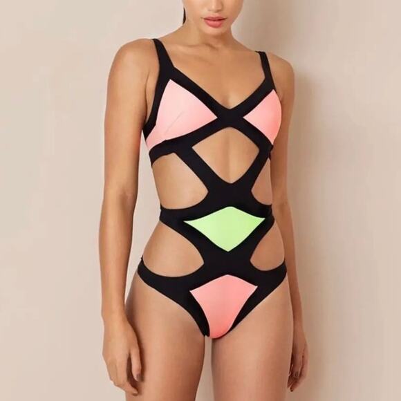 Agent Provocateur Other - Agent Provocateur Mazzy Swimsuit Womens AP 3/US 6 Green/Pink One Piece Bandage